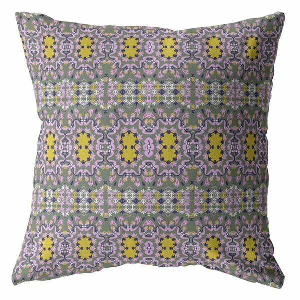 Palacedesigns 26 in. Geofloral Indoor & Outdoor Throw Pillow Purple & Yellow PA3095358
